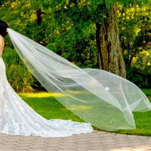 Pearl studded cathedral length veil PLUS PEARL HAIR CLIPS!